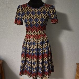 LuLaRoe Geometric Mini Dress - Red, Blue, Cream